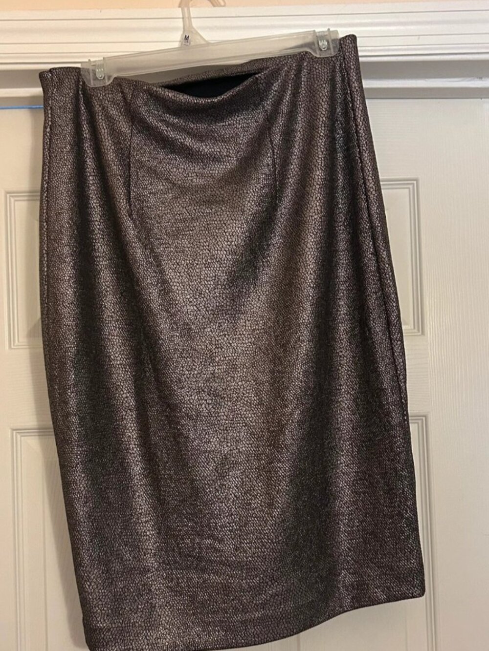 Express stretch metallic midi pencil bodycon skirt elastic high waist